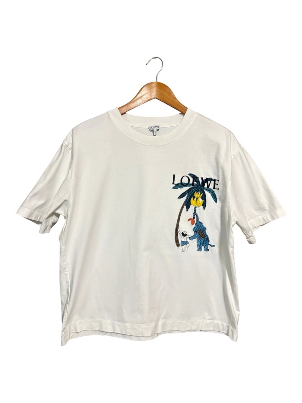 Banana Tree and Elephant Embroidered White Tee